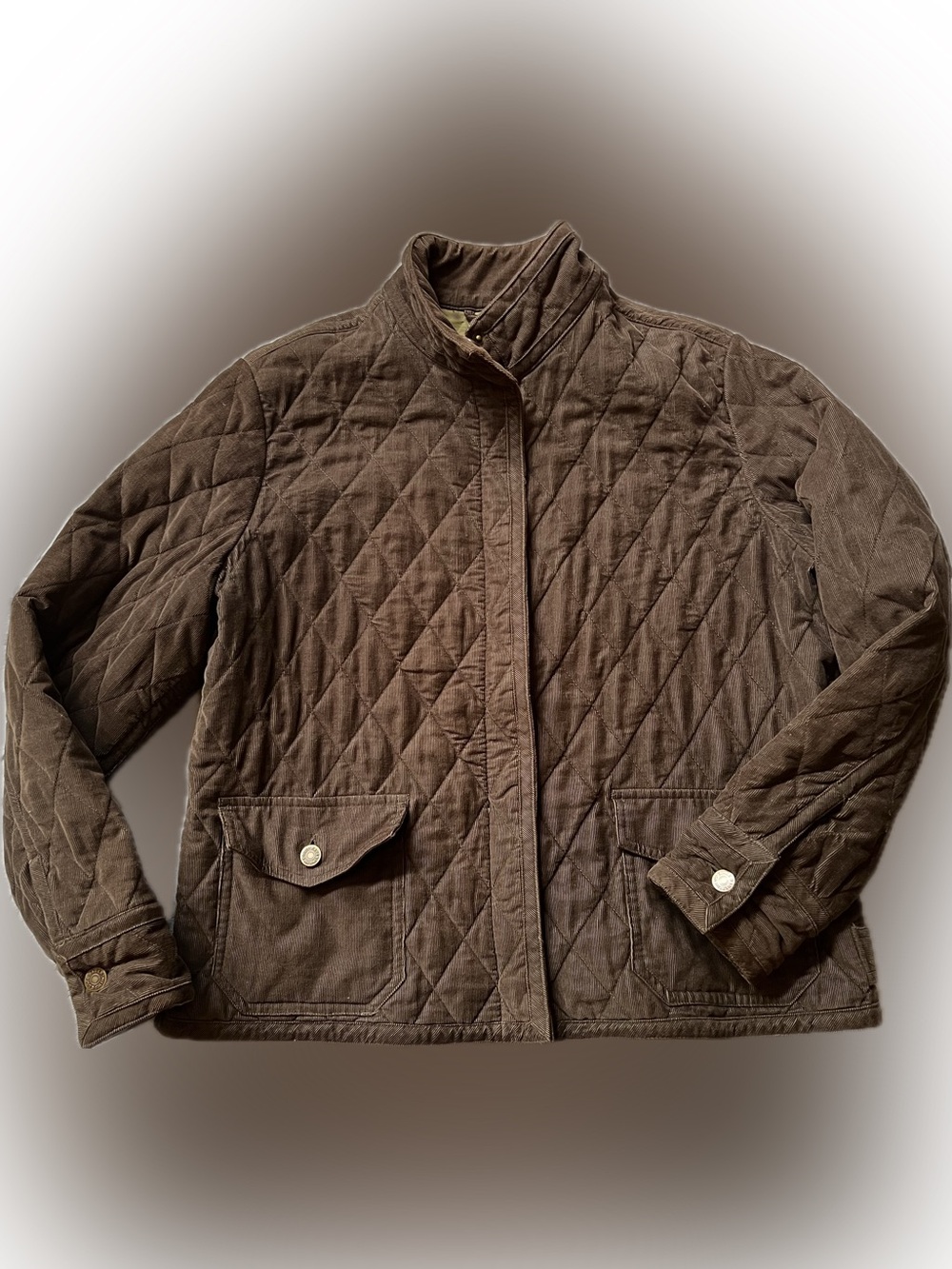 Eddie Bauer brown corduroy front zip/button ‘Jean’ jacket cuffed and cute! XL